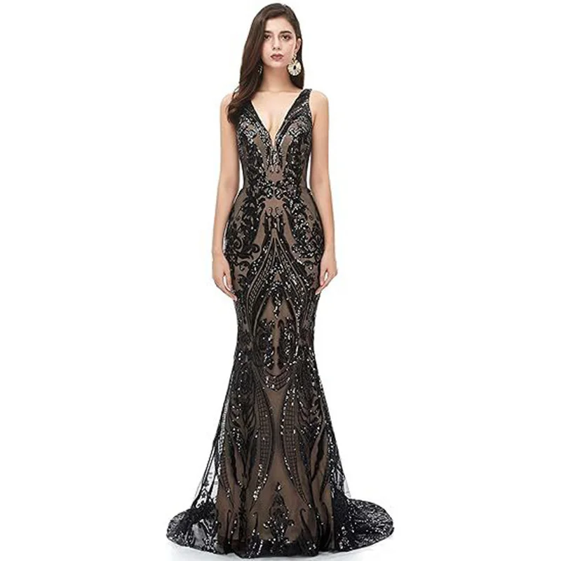 Uveng Uveng New Annual Evening Dress Sleeveless Sexy V-Neck Dress Party Prom