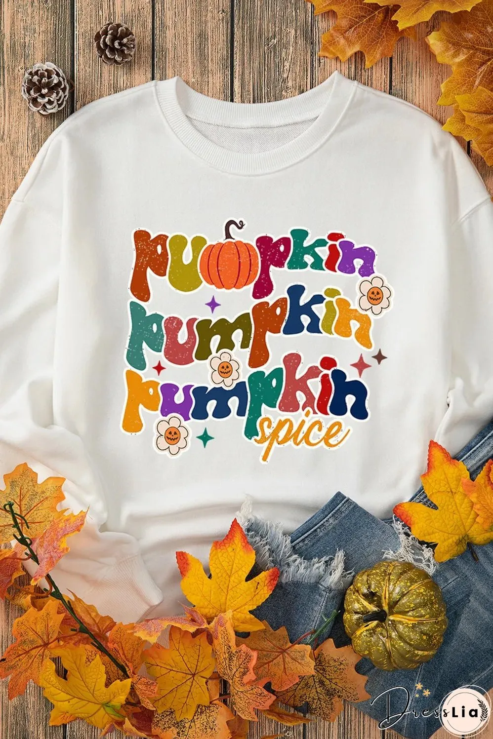 Letter Graphic Round Neck Long Sleeve Sweatshirt