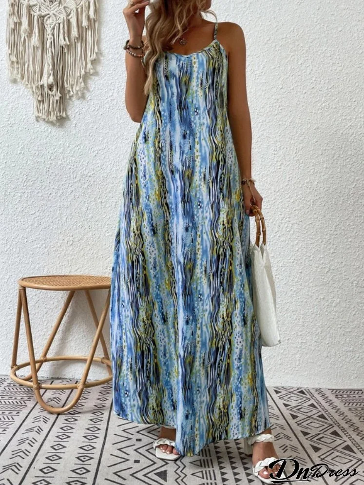 Women's Clothing Ladies Trend Print Strap Dress