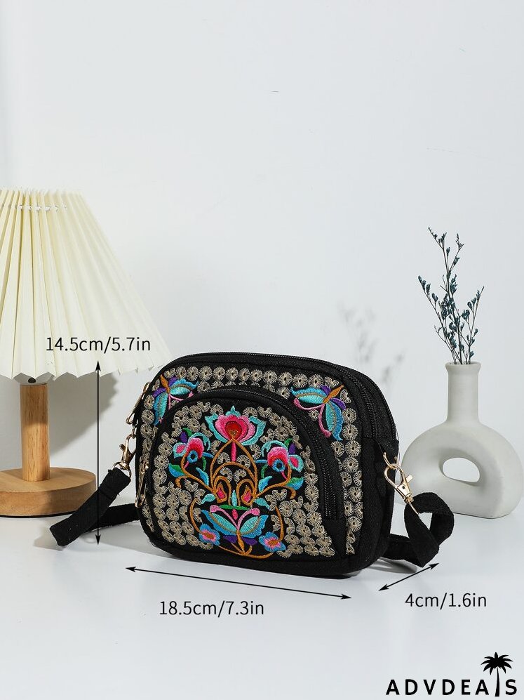 Floral Embroidery Crossbody Bag