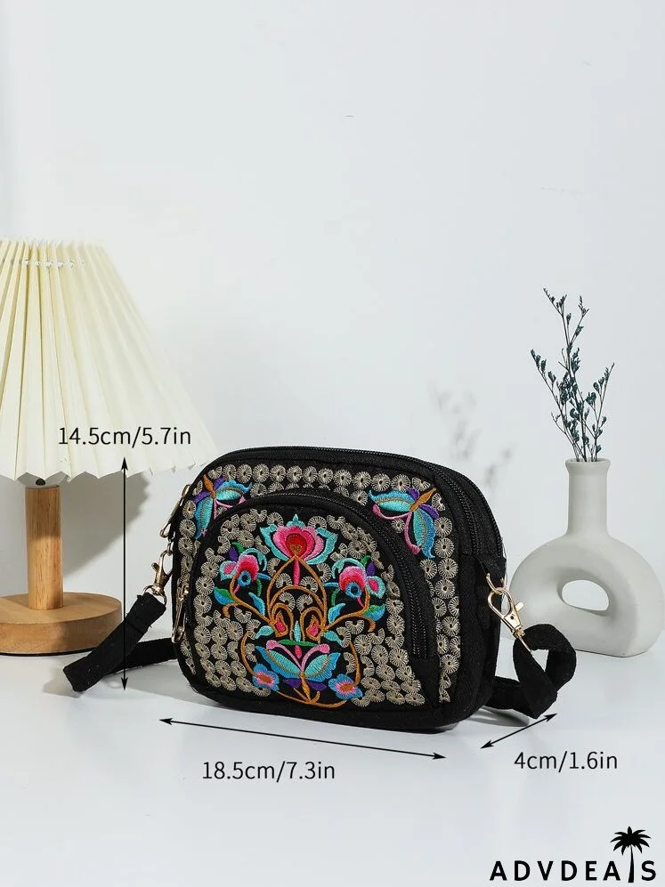 Floral Embroidery Crossbody Bag