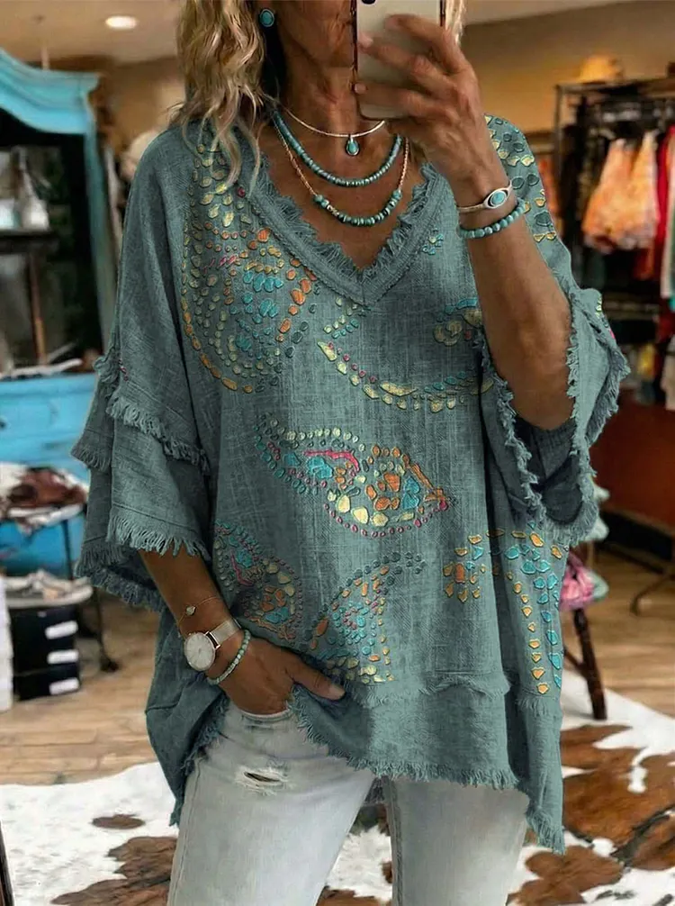 Vintage Art Patchwork Cotton And Linen Shirt