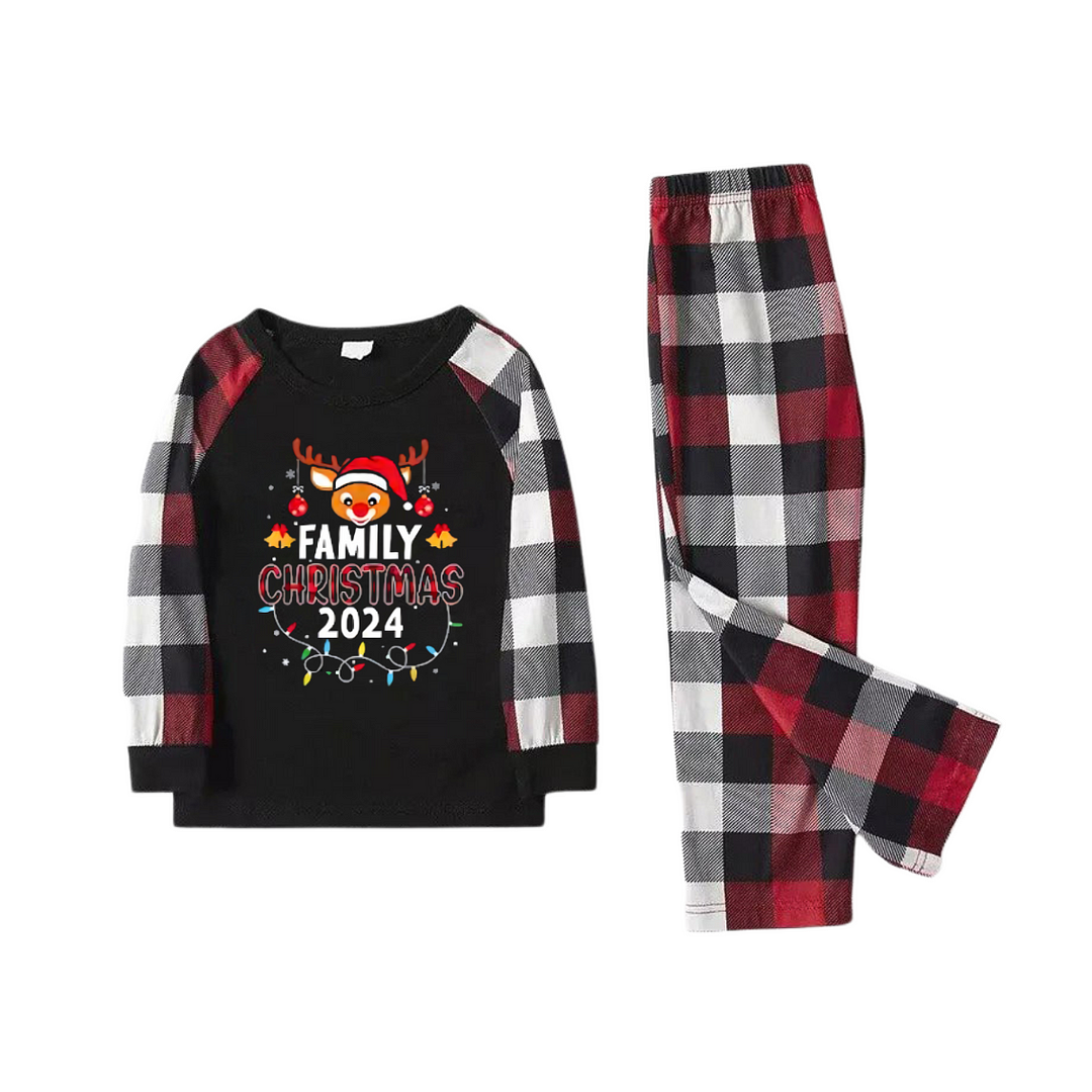 "Family Christmas 2024" with Elk Pattern- Red&Black&White Plaid  Matching Pajamas