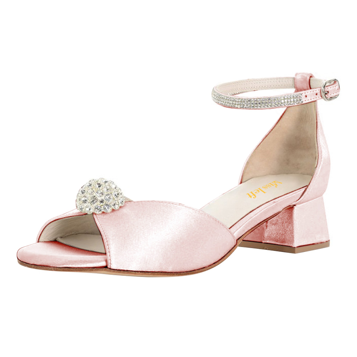Light Pink Open Toe Block Heel Rhinestone Ankle Strap Women Sandals Nicepairs