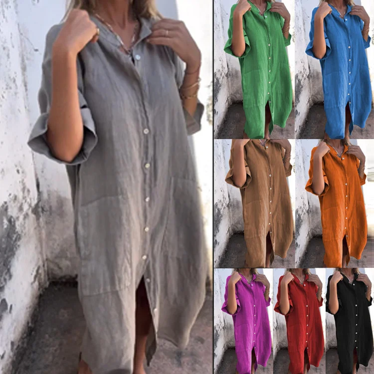 Uveng Uveng New Spring And Summer Loose Leisure Sleeve Cotton Shirt Dress Women