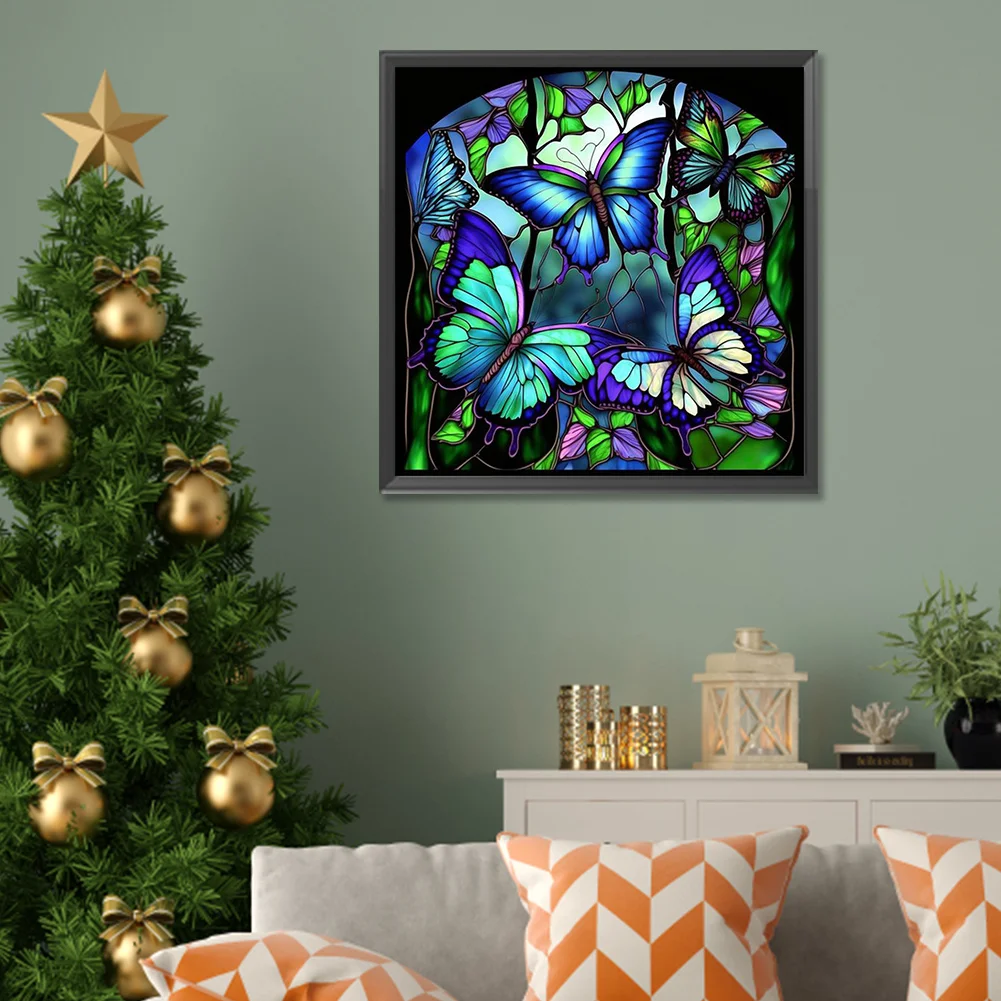 Diamond Painting - Full Round Drill - Stained Glass Butterfly(Canvas|30*30cm)