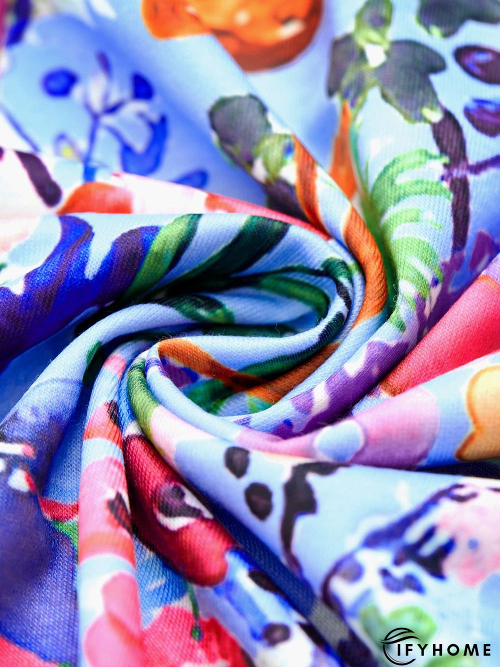 Floral Short Sleeve Printed Cotton-blend V neck Casual Summer Blue Top | IFYHOME