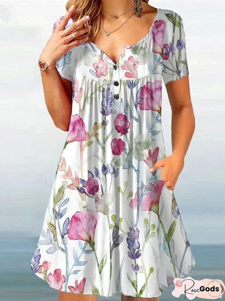 V Neck Regular Fit Short Sleeve Women Dress