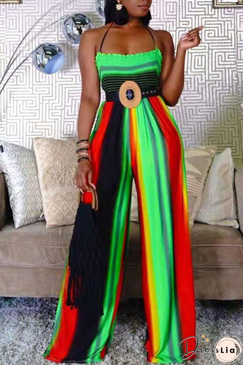 Wrinkled Striped Plus Size Wide Leg Jumpsuit