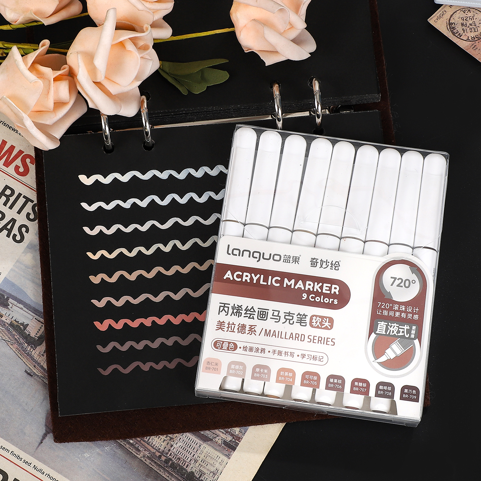 Marker Pen - 9 Pcs/set Straight Liquid Acrylic Large-capacity Soft-head Painting 