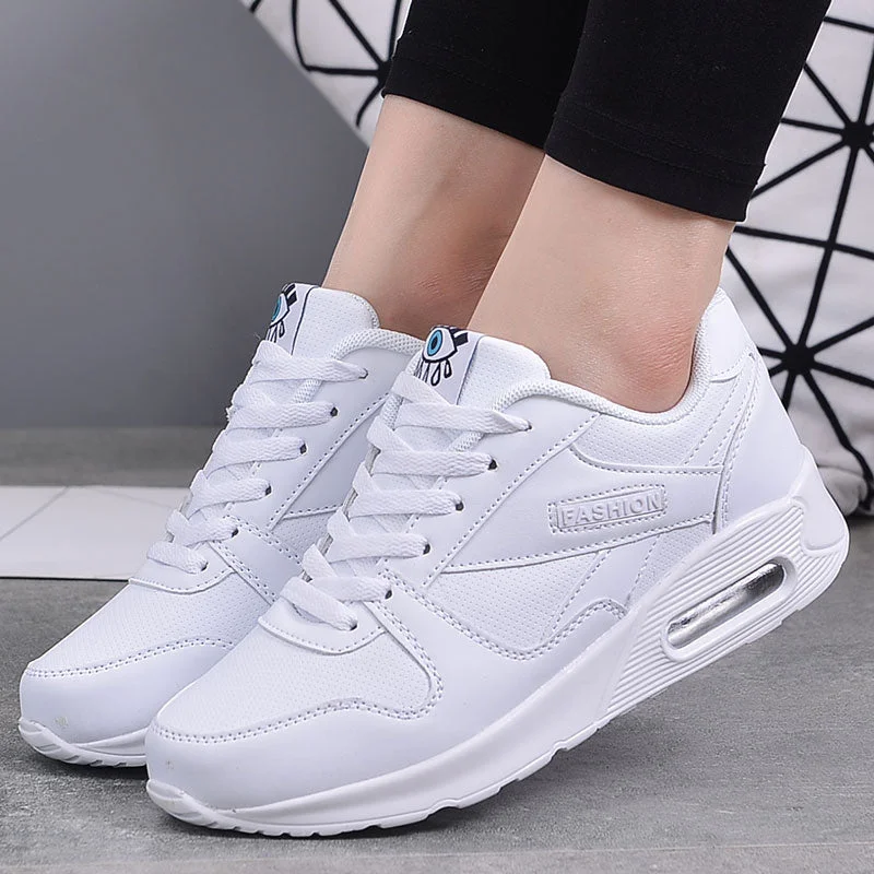 Women Fashion Sneakers Air Cushion Sports Shoes Pu Leather Blue Shoes White Pink Outdoor Walking Jogging Shoes Female Trainers