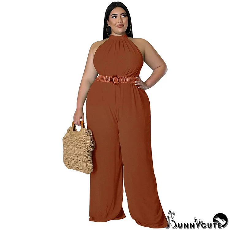 Plus Size Women's Casual Solid Color Belted Jumpsuit