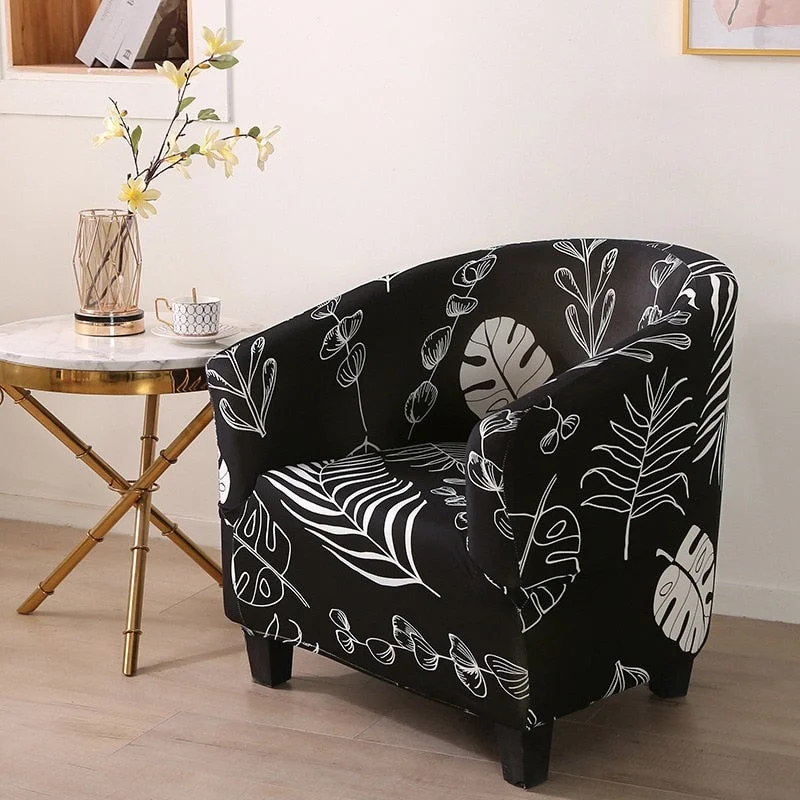 Club Chair Slipcover Stretch Armchair Covers Printed Tub Chair Cover Sofa Cover Spandex Couch Covers for Bar Counter Living Room