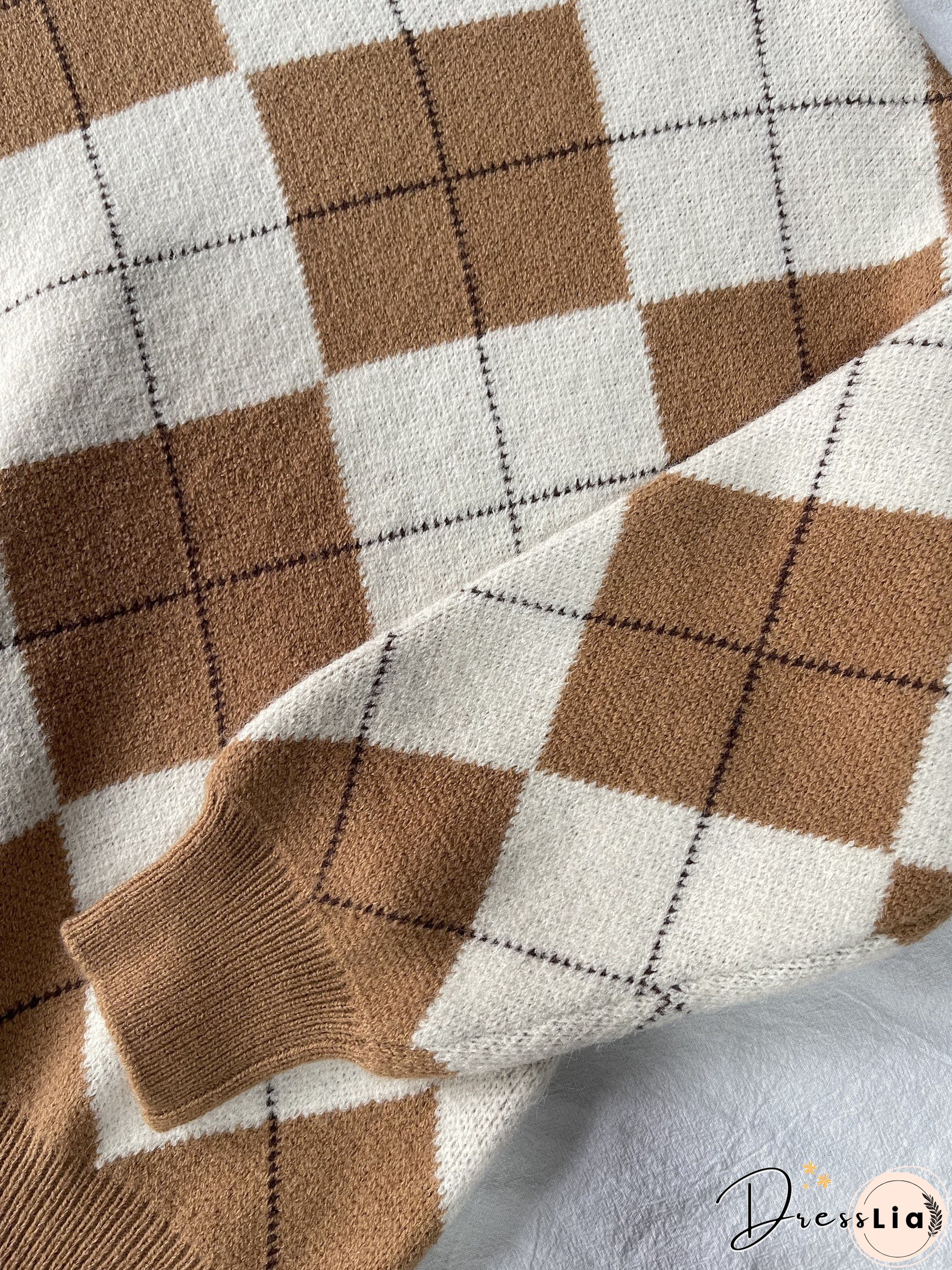 Plaid Pattern Crew Neck Pullover Sweater, Casual Long Sleeve Sweater For Fall & Winter, Women's Clothing