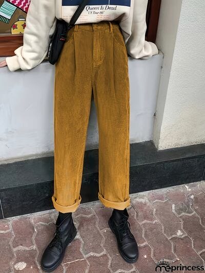 Corduroy High Waist Cropped Straight Pants