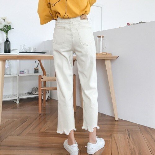 Jeans Women 2020 New Fashionable High Waist Korean Style Irregular Loose Leisure Straight Denim Ankle-length Trousers for Womens