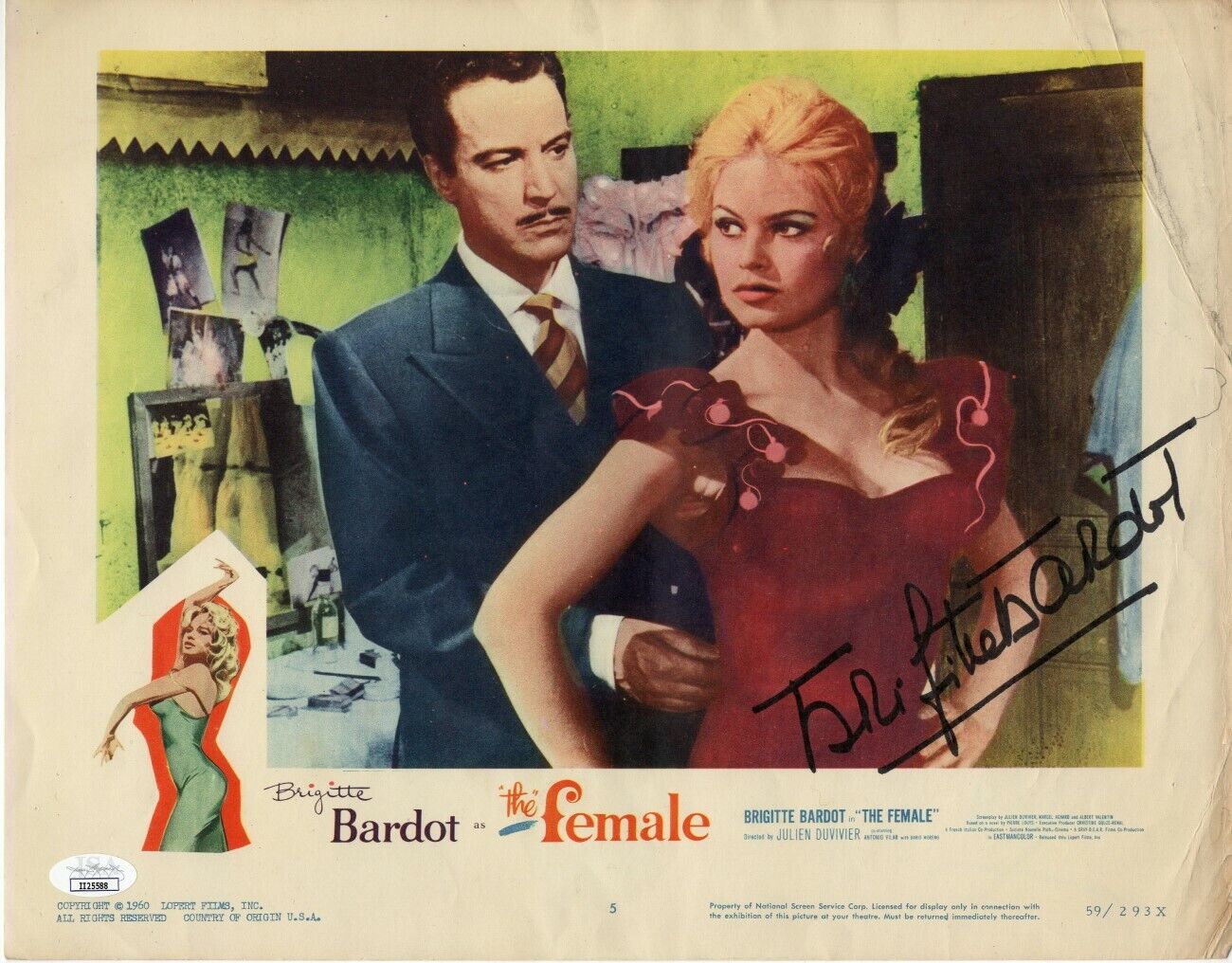 Brigitte Bardot Signed Autograph 11X14 Vintage Lobby Card The Female JSA II25588