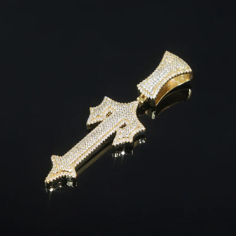 Hip Hop Iced Out Bling Cross Sword Pendant Necklace Jewelry-VESSFUL