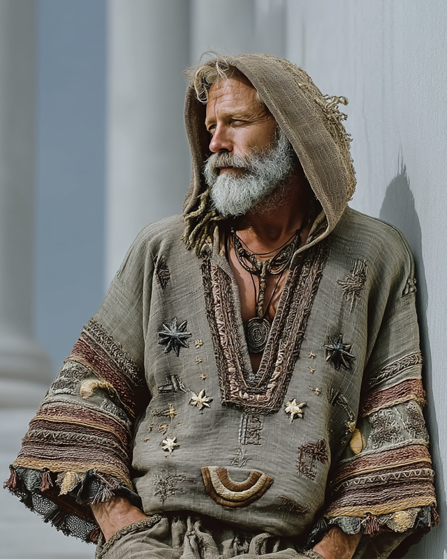 Men's 3D Star and Moon Embroidered Hooded Sweatshirt 624a