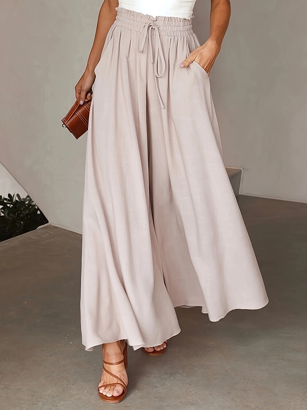 Loose Wide Leg Drawstring Solid Color Casual Pants Bottoms Trousers