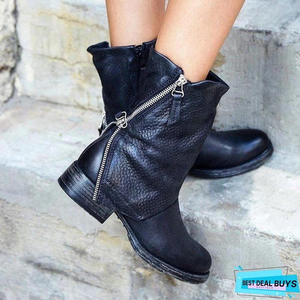 Retro Zipper Spring/Fall Ankle Boots