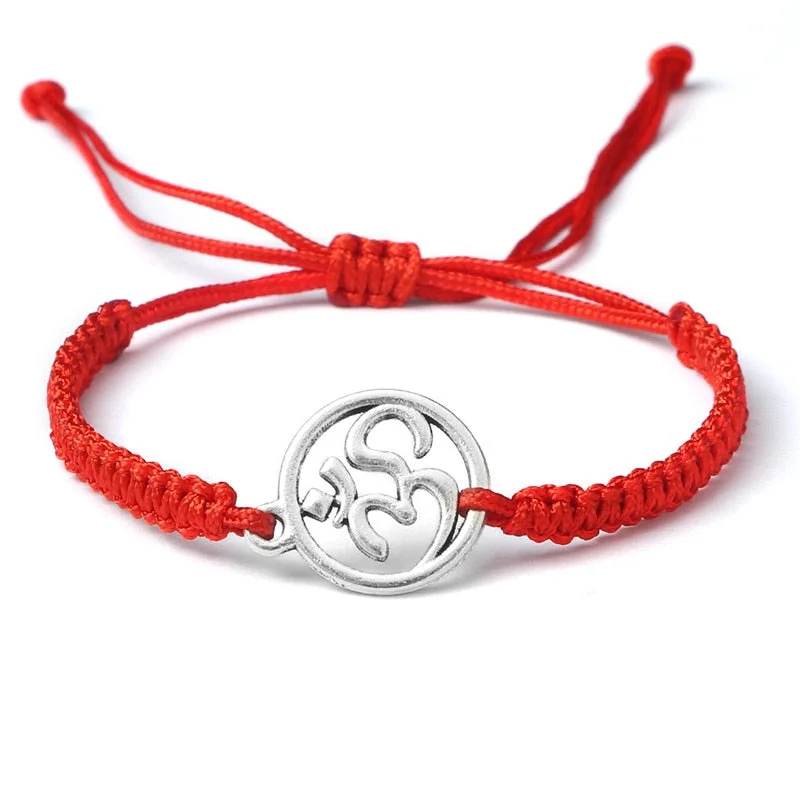 Christmas Gift Handmade Bracelet OM Symbol Charm Red Black Braided Rope String Adjustable Bracelets for Women Men Friendship Lucky Jewelry Gift