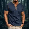 Cotton Blend Men's Short Sleeve Henley T-Shirt with Contrast Stitching and Button Placket by Inlyline