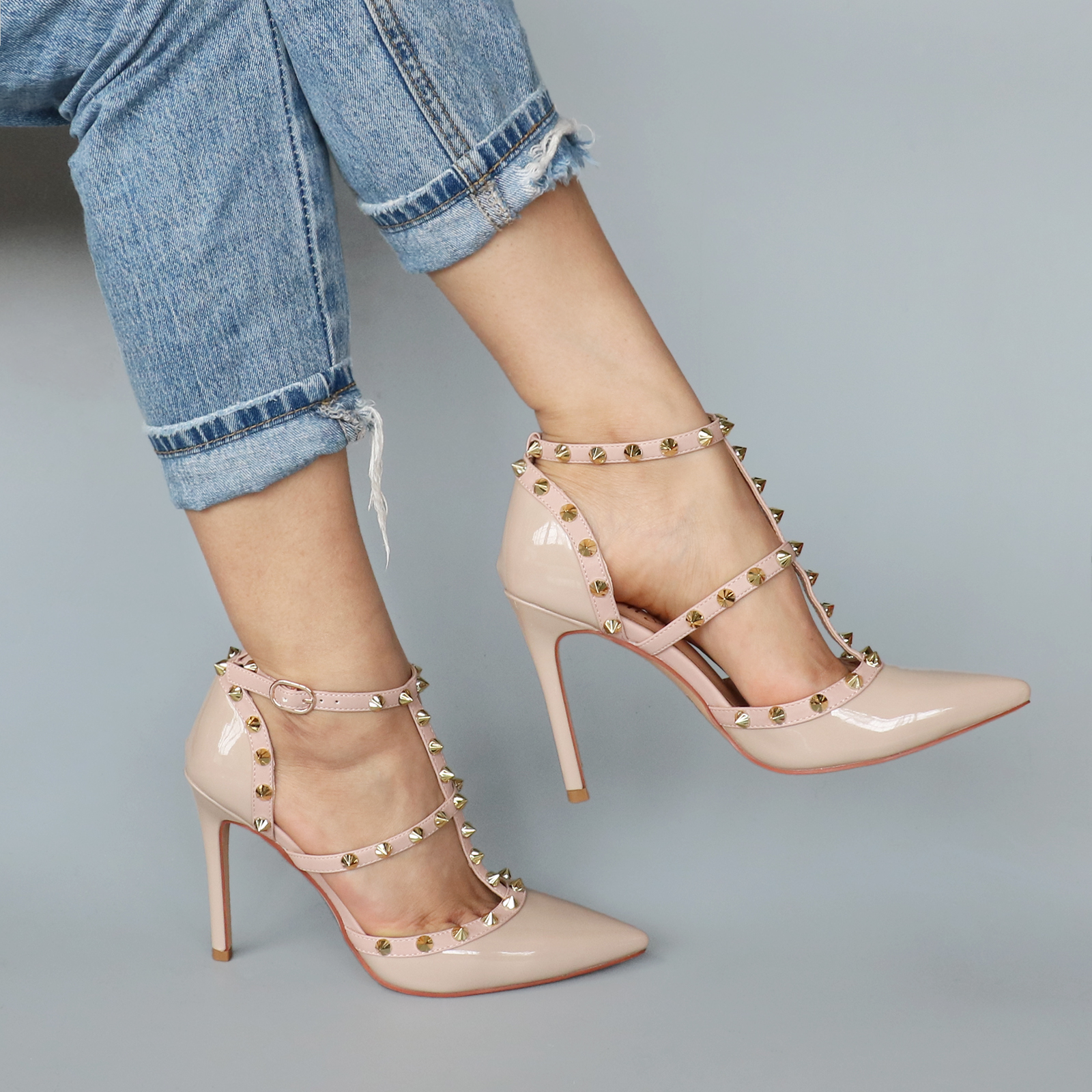 4" Rivets Studs Summer Strappy Shoes Party Wedding Heeled Sandals-MERUMOTE