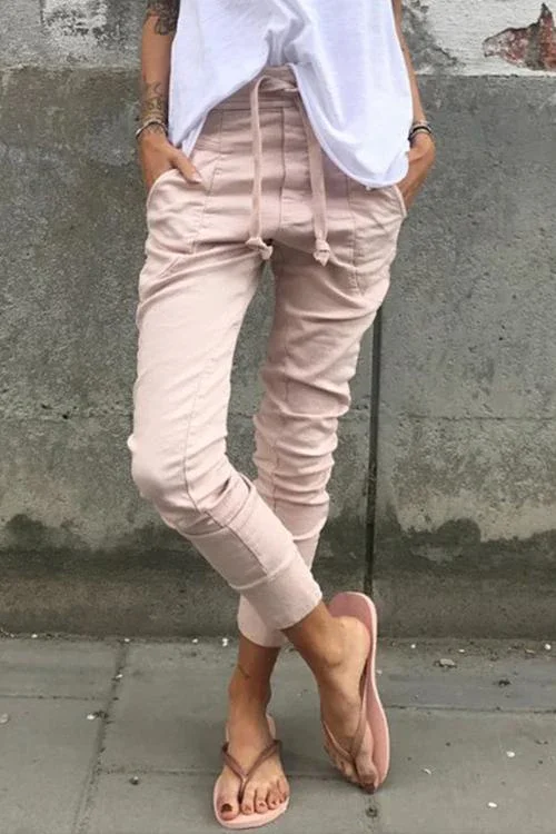 Solid Pockets Drawstring Jogger