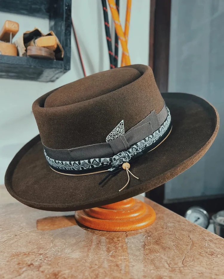 Brown Felt Finish Western Gambler Hat - Western Express