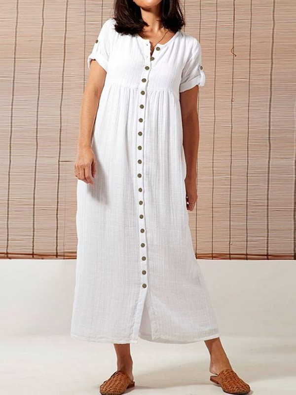 Women's solid color casual shirt dress-Mayoulove
