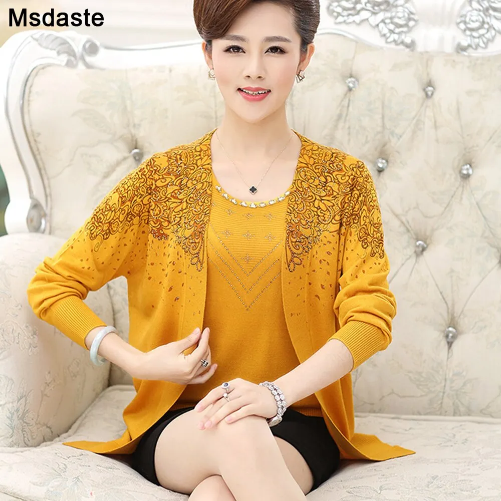 Sweater Set 2 Pieces Women Sweaters Tops Floral Tee Shirt + Blouse Suits Autumn Winter Pullovers Femme Plus Size 3XL Top Suit