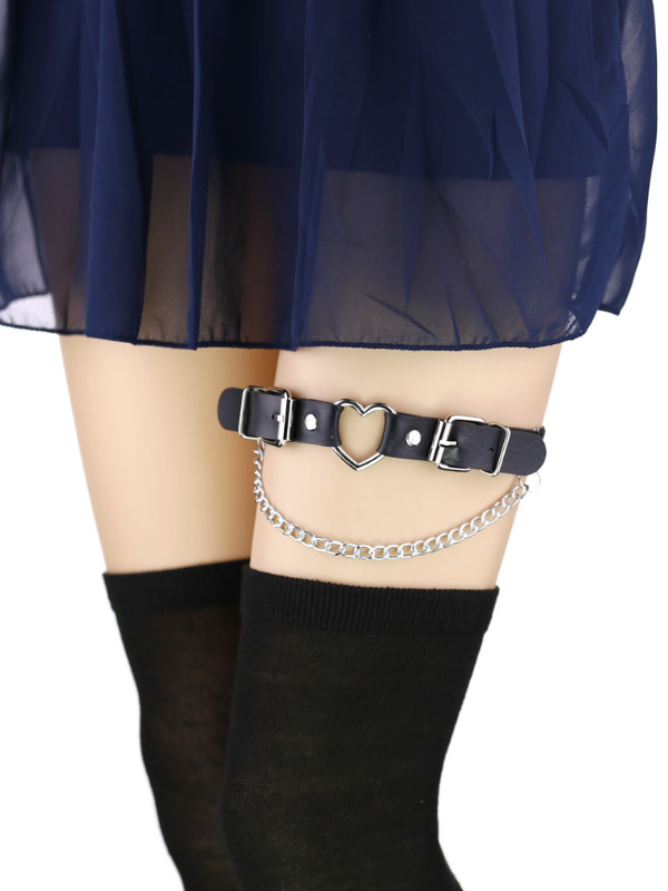 Punk Heart Pattern Chain-trimmed Adjustable Garter
