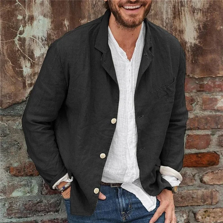 Men Autumn Casual Solid Color Long Sleeve Single-breasted Blazer Coat Jacket