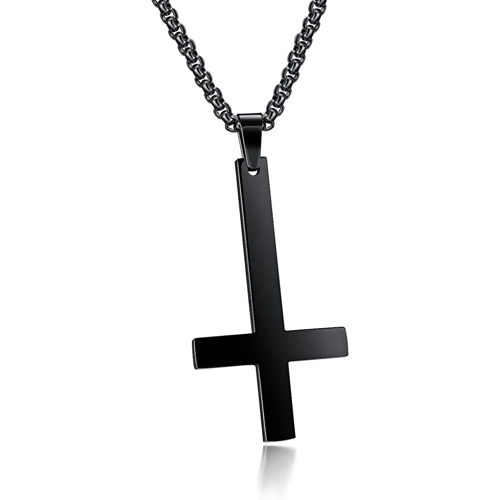 JAJAFOOK Stainless Steel Silver/Balck/Gold Upside Down Cross Pendant Necklaces with 21.6" Chain
