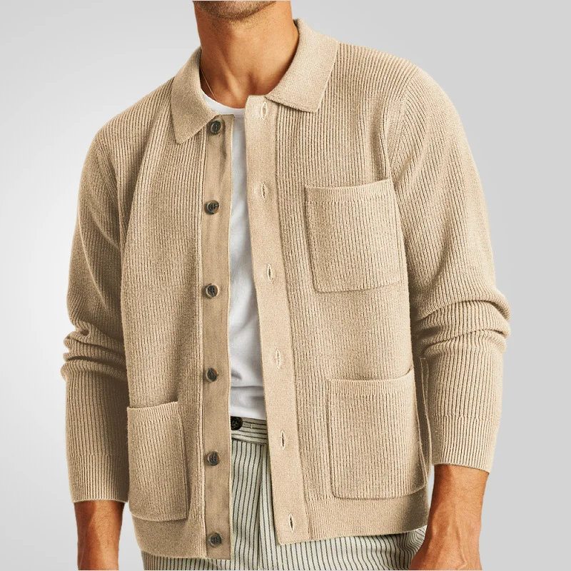 Uveng Uveng Men's Spring And Autumn High Density Knitted Shirt T-Shirt T-Shirt Collar Long Sleeve Sweater Jacket SY0016