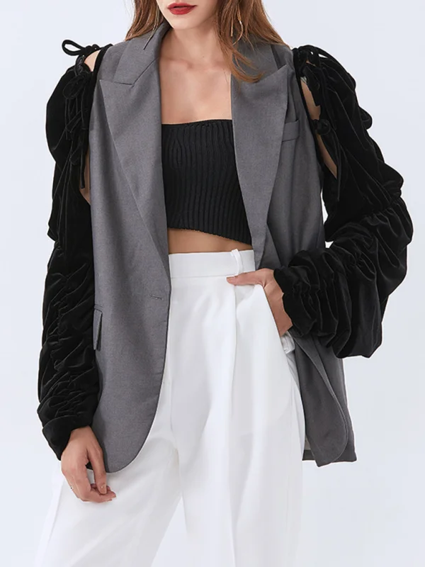 Women's suit lapel patchwork collision color detachable sleeve tube suit Flusfy