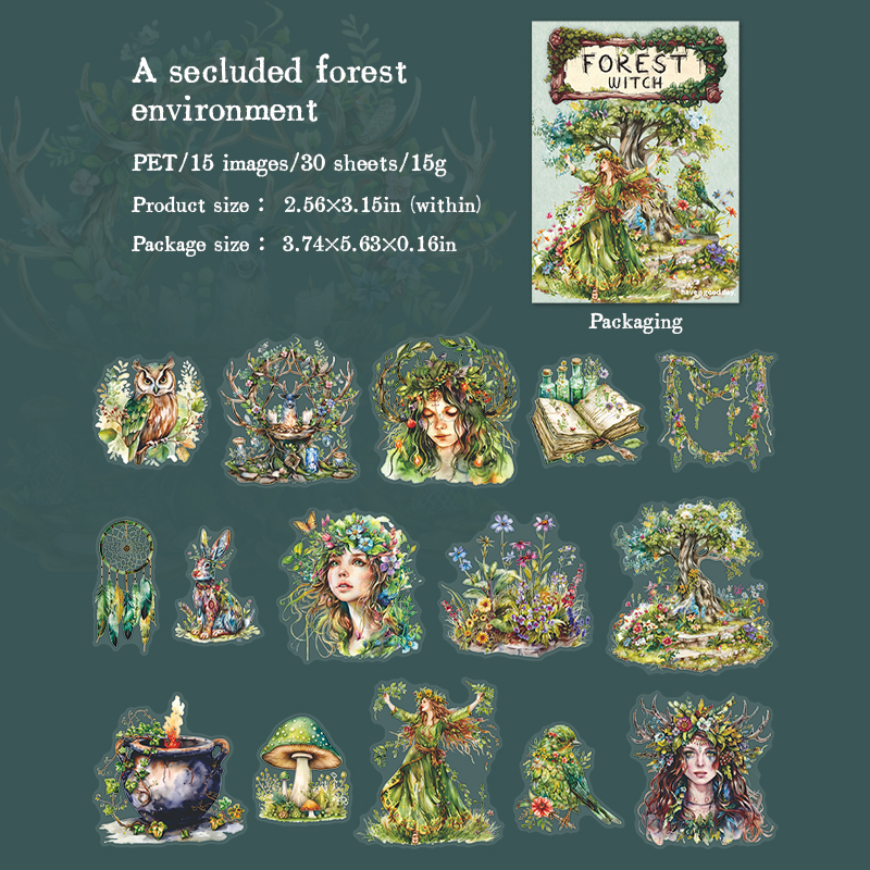 Journalsay Forest Witch Series Vintage Character Flower Landscaping PET Sticker 