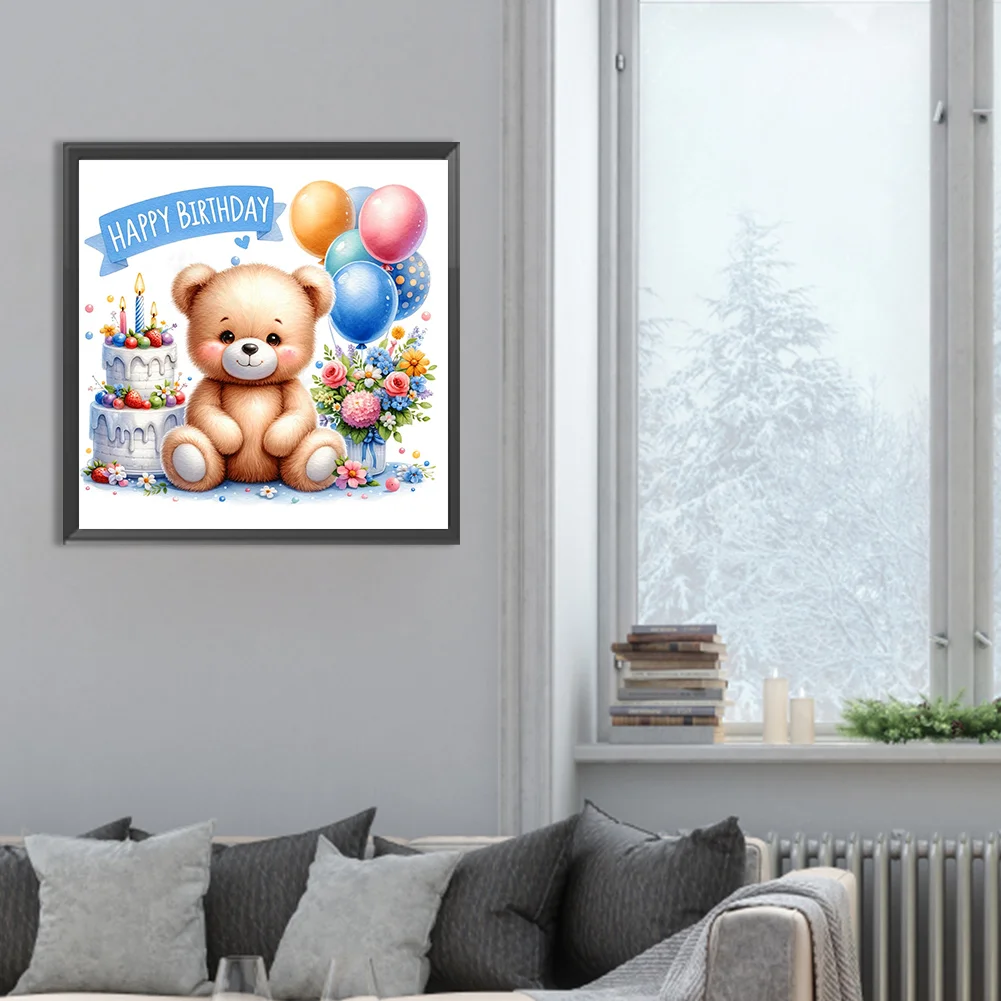 Diamond Painting - Full Round Drill - Birthday Bear(Canvas|30*30cm)