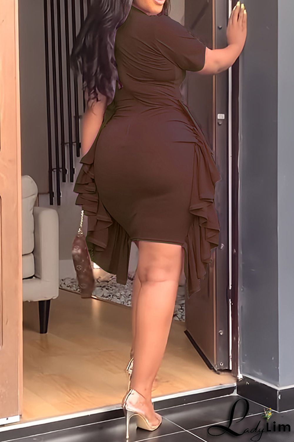 Pink Fashion Casual Solid Patchwork Fold O Neck Short Sleeve Dress