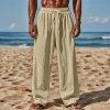 Men's Linen Plain Comfort Breathable Full Length Casual Pants by Inlyline