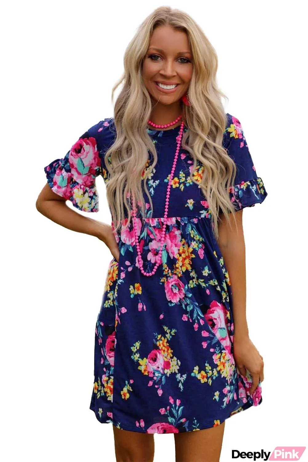 Ruffled Short Sleeve Floral Dress