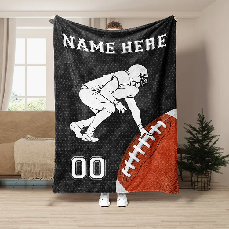 Personalized Football Blanket, Football Player Soft Cozy Sherpa Fleece Throw Blankets, Custom Football Gift for Dad, Husband, Boyfriend, Son