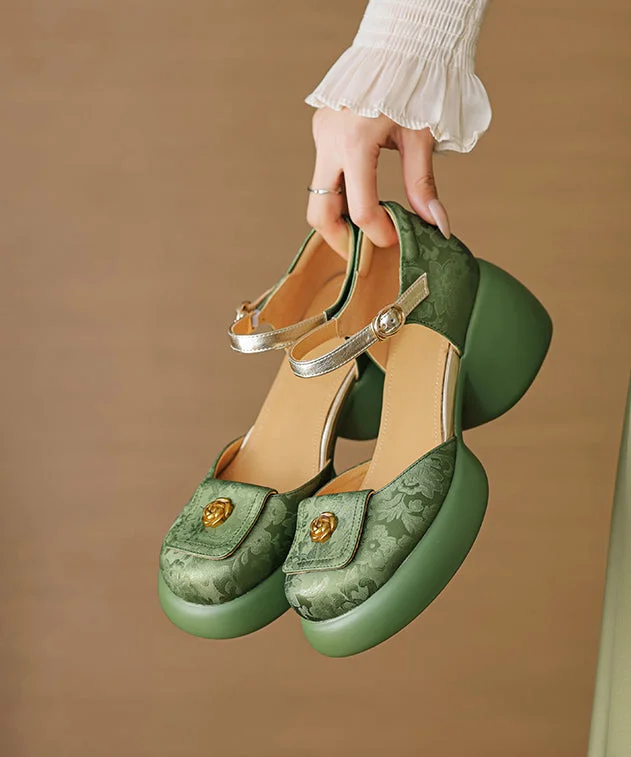 Ezra Studded Green Chunky Heel Sandals