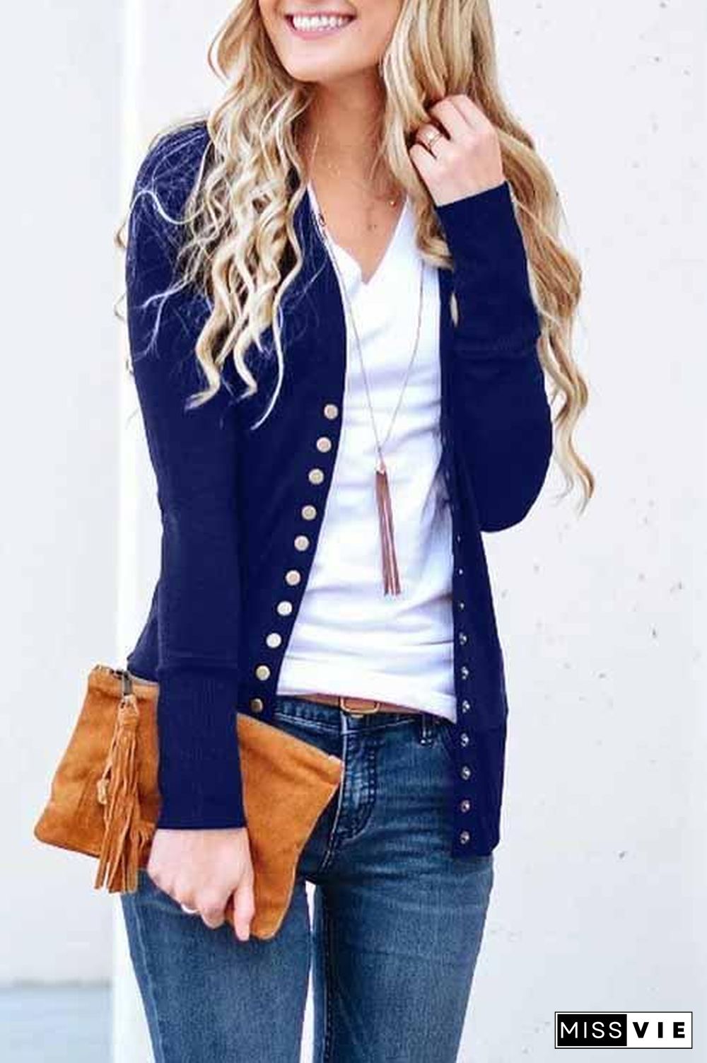 Long Sleeves Buttons Design Cardigan Tops(7 Colors)