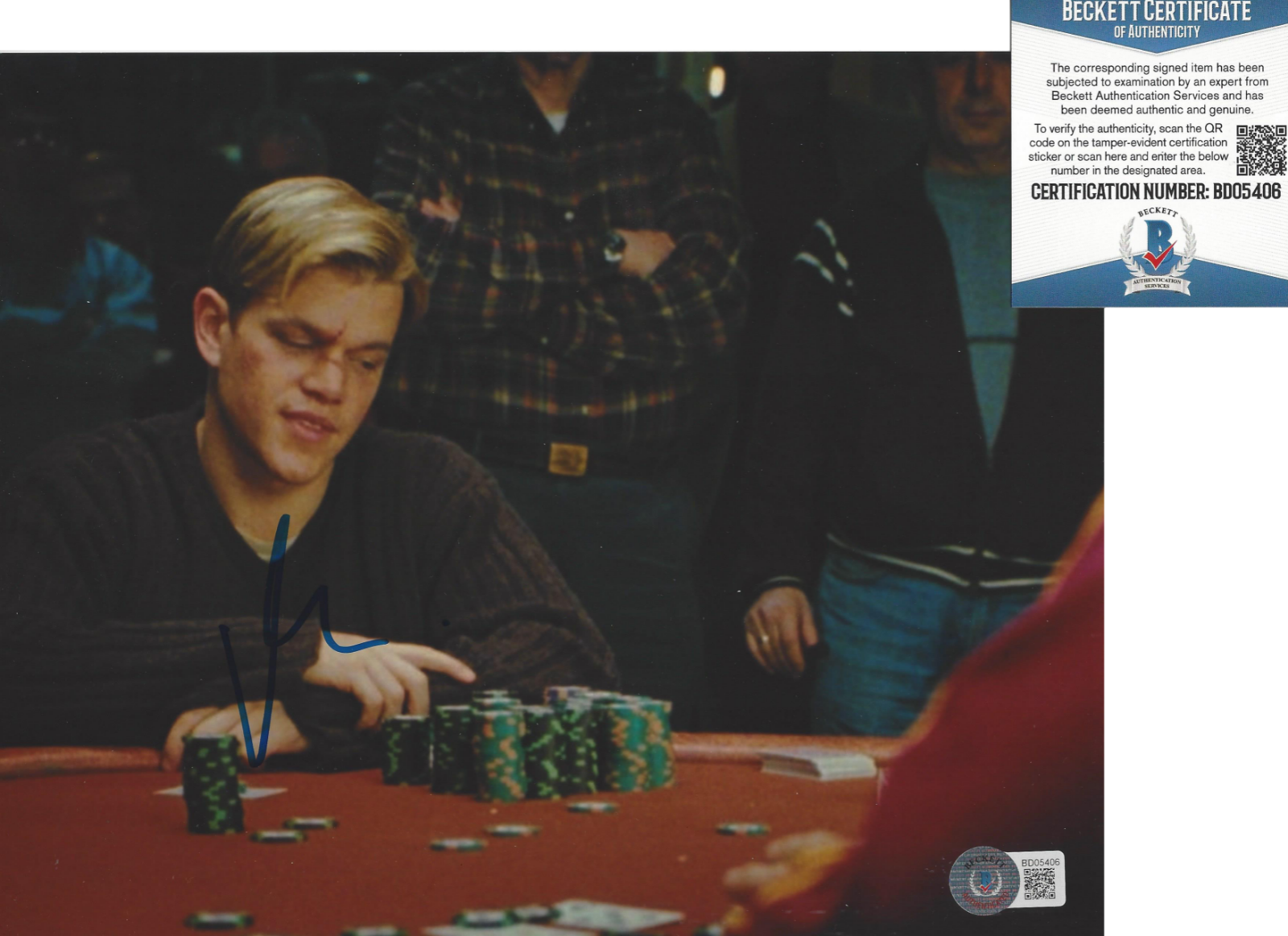 MATT DAMON SIGNED 'ROUNDERS' 8x10 MOVIE Photo Poster painting POKER ACTOR BECKETT COA BAS