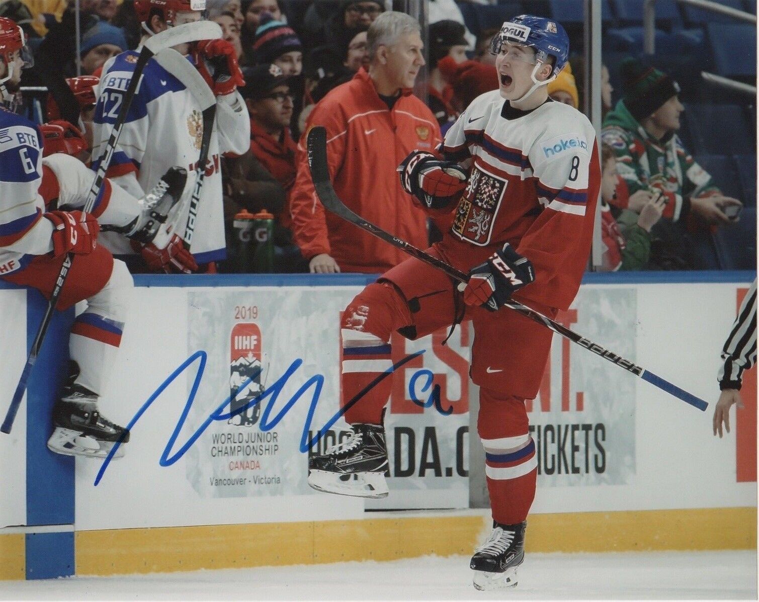 Czech Martin Necas Signed Autographed 8x10 IIHF Photo Poster painting COA #3