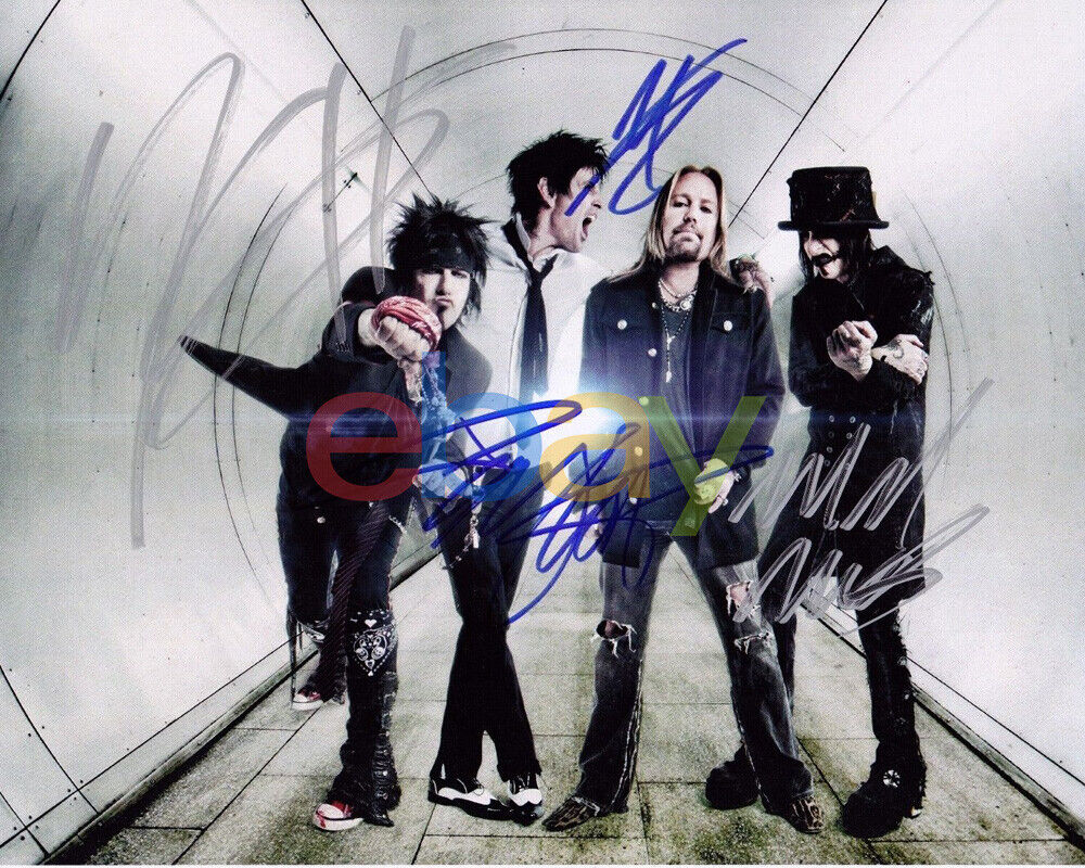 MotleyCrue Band Autographed 8x10 SIgned Photo Poster painting reprint