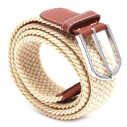 Hot Colors Men Women Casual Knitted pin buckle Belt Woven Canvas Elastic Stretch Belts Plain Webbing 2021 fashion 105-110cm