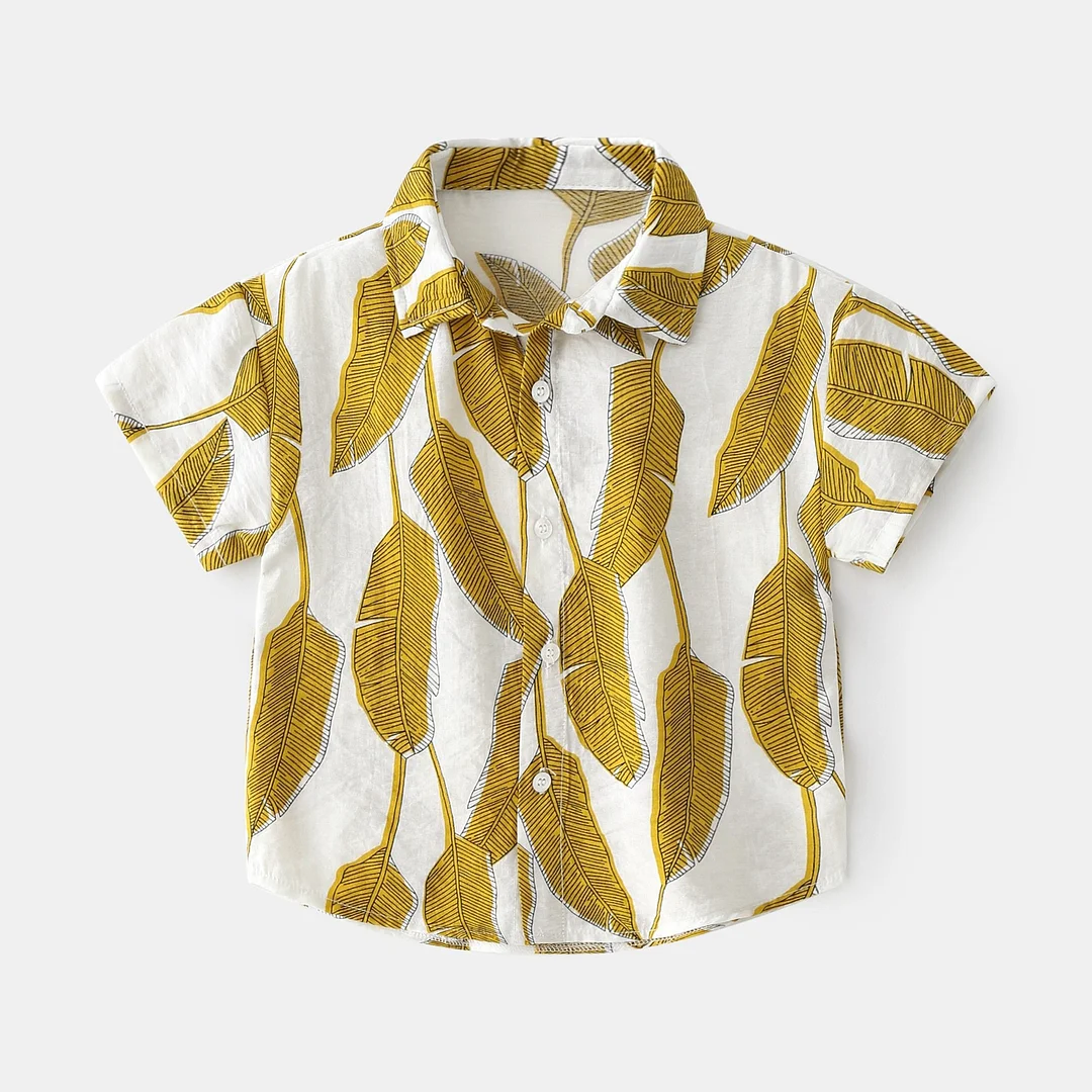 2-7T Toddler Kid Baby Boy Girls Clothes Short Sleeve Floral Shirt Boho Beach Print Party Gentleman Summer Vacation Boys Shirt